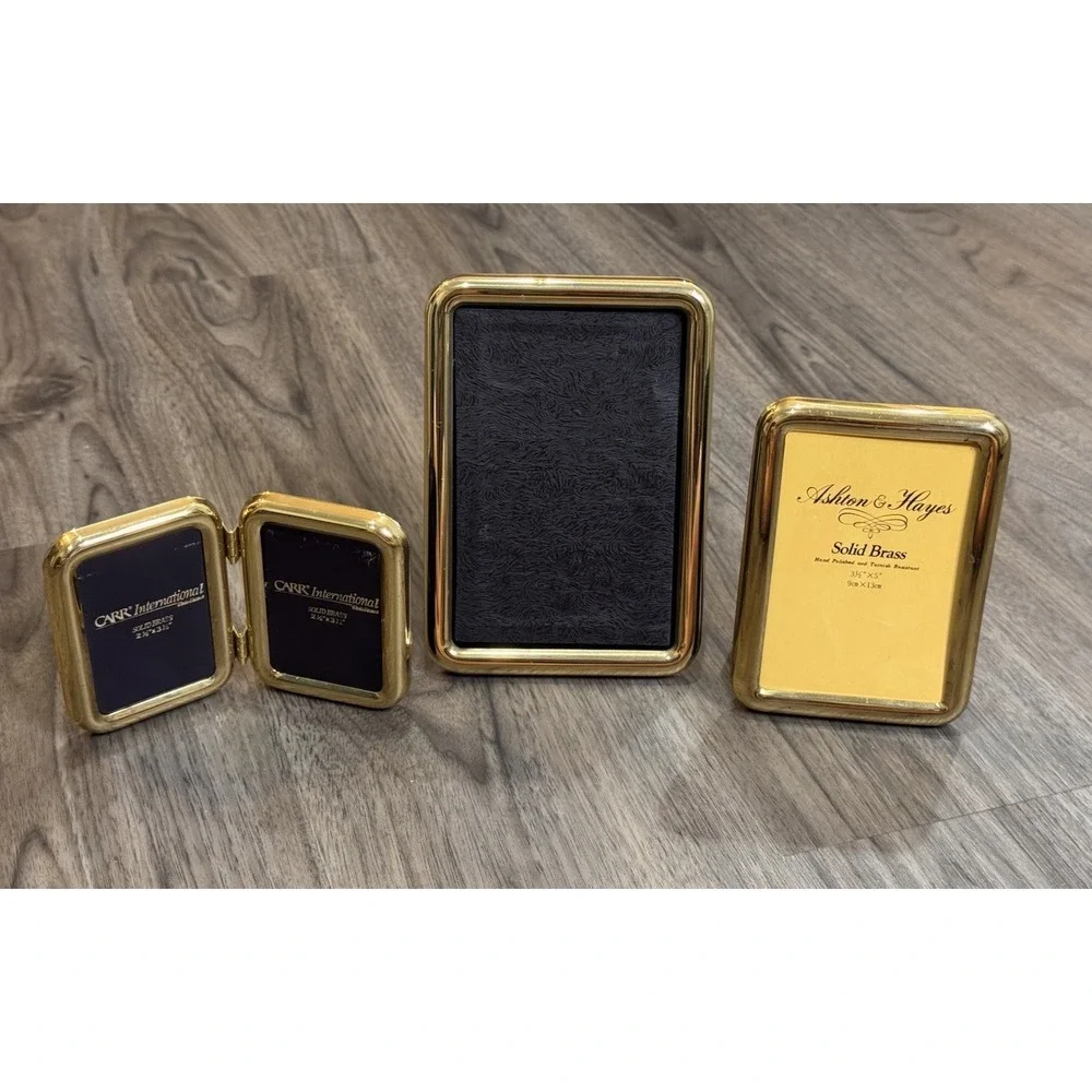 Vintage Brass Picture Frames Set Lot Gold Hollywood Regency MCM Decor 4pc